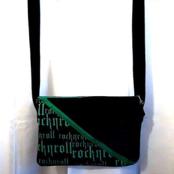New ROCK N ROLL Crossbody Purse Bag Black Bright Green Punk Rave Grunge Hippie - Picture 2 of 11